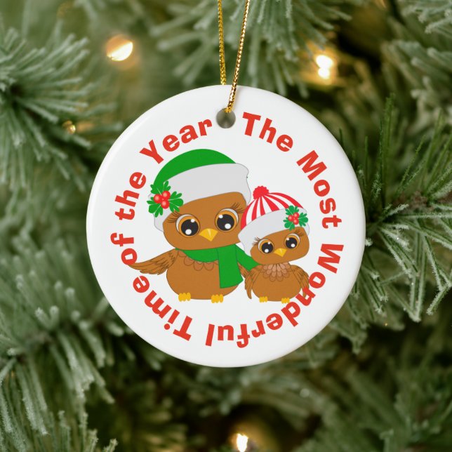 Ornamento De Cerâmica Corujas de Férias do Tempo Mais Maravilhosas (Árvore)