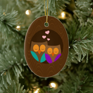 Ornamento De Cerâmica Corujas em um ninho