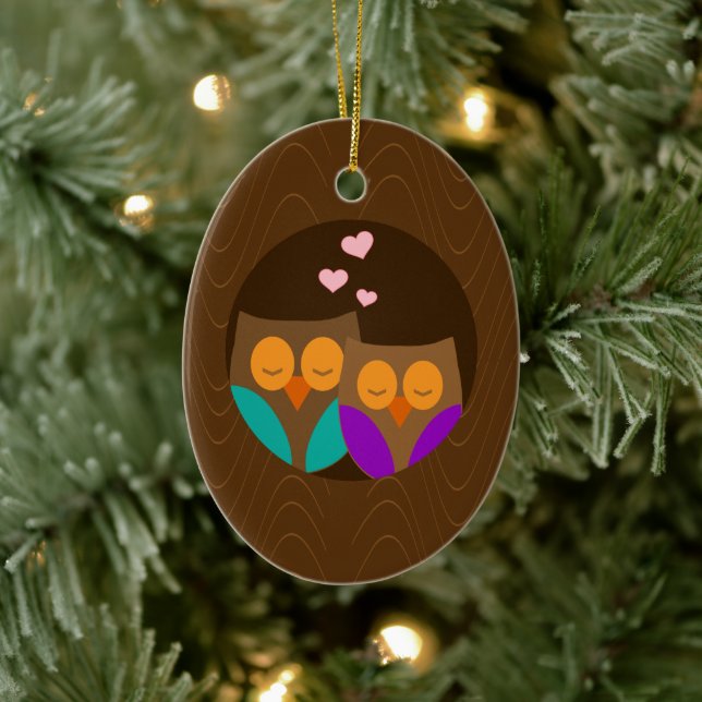 Ornamento De Cerâmica Corujas em um ninho (Árvore)