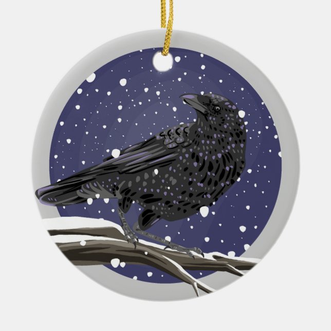 Ornamento De Cerâmica Corvo de Inverno (Frente)
