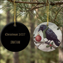 Ornamento De Cerâmica Corvo de Natal Gótico Invernal Temperamental