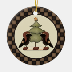 Ornamento De Cerâmica Corvos e Árvores Primitivos Da Nossa Casa À Sua