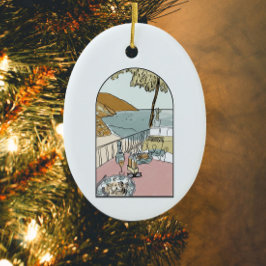 Ornamento De Cerâmica Costeira Amalfi Colorida de Aquarela, Itália