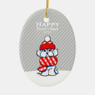 Ornamento De Cerâmica Costume cinzento da listra do Natal bonito maltês