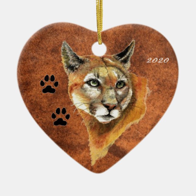 Ornamento De Cerâmica Costume, Data De Cougar, Puma, Animal De Leão Mont (Frente)