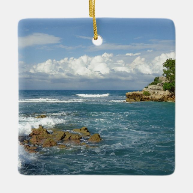 Ornamento De Cerâmica Costume do Seascape de Labadie datado (Frente)