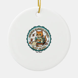 Ornamento De Cerâmica Costura Design de Moda Gato Presente para Amantes 