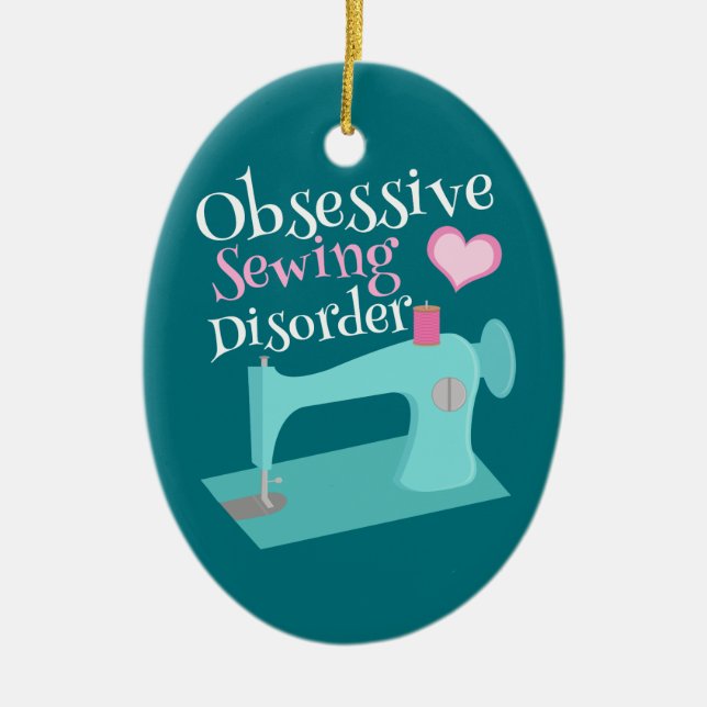Ornamento De Cerâmica Costureira retro bonito da máquina de costura (Frente)