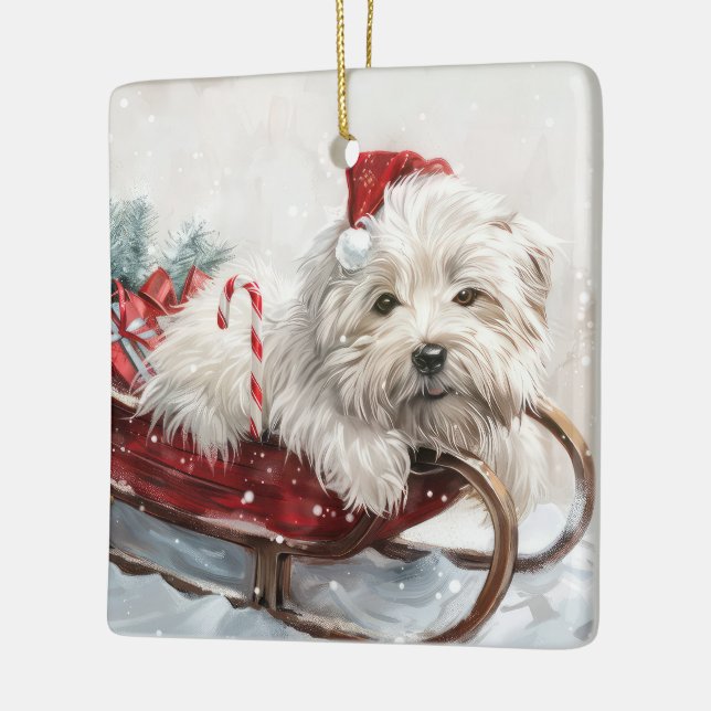 Ornamento De Cerâmica Coton De Tulear Cão Festivo (Esquerda)
