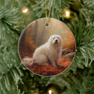 Ornamento De Cerâmica Coton De Tulear em Folhas de Outono Caem Inspiram