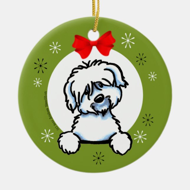 Ornamento De Cerâmica Coton de Tulear Natal Clássico (Frente)