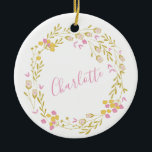 Ornamento De Cerâmica Cottagecore Verde Cor Rosa Daîdinome Floral Nome<br><div class="desc">Roupa Cerâmica Personalizada Cottagecore Rosa Verde Daee Floral</div>