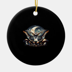 Ornamento De Cerâmica Cottagecore Whimsigoth Moth Mushroom Em Lua