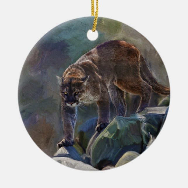 Ornamento De Cerâmica Cougar Mountain Lion Big Cat Paisagem 5 (Frente)