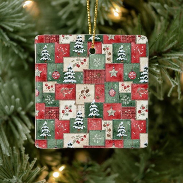 Ornamento De Cerâmica Country patchwork christmas pattern (Árvore)