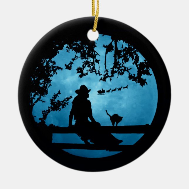 Ornamento De Cerâmica Country Western Christmas Cowgirl e Papais noeis D (Frente)