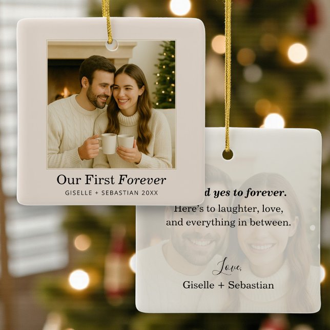 Ornamento De Cerâmica Couple Christmas Photo Personalized Keepsake (Criador carregado)