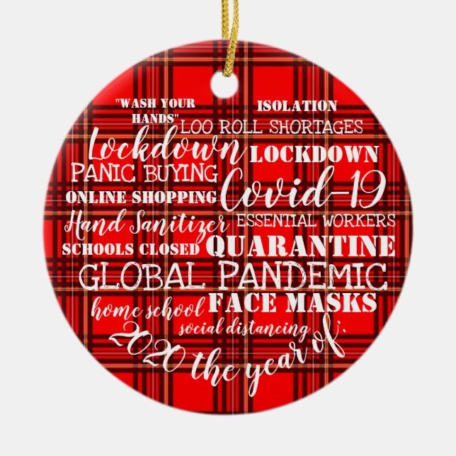 Ornamento De Cerâmica covid19 2020 ano das máscaras faciais tartan (Frente)