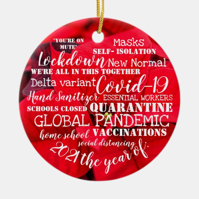 Ornamento De Cerâmica covid19 2021 ano de vacinações poinsettia c (Frente)
