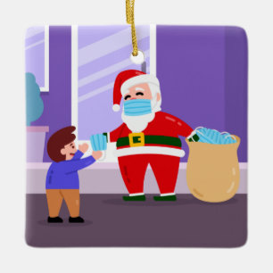 Ornamento De Cerâmica covid feliz natal face mask santa claus