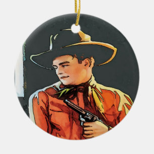 Ornamento De Cerâmica Cowboy, adicionar, editar texto