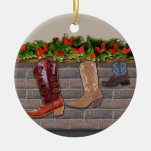Ornamento De Cerâmica Cowboy Boot Stockings by the Fireplace