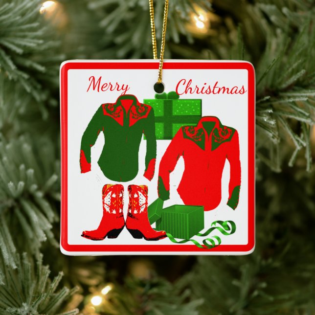 Ornamento De Cerâmica Cowboy Cowgirl Rodeo Western Shirts e Boots (Árvore)