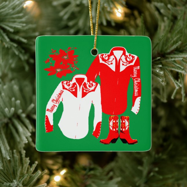 Ornamento De Cerâmica Cowboy Cowgirl Rodeo Western Shirts Feliz Christm (Árvore)