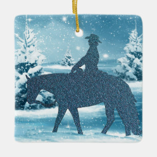 Ornamento De Cerâmica Cowboy Ocidental Cowgirl Horse Winter Scense