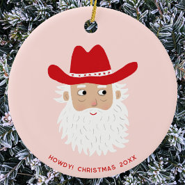 Ornamento De Cerâmica Cowboy Santa Claus Christmas Custom Text