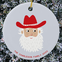Ornamento De Cerâmica Cowboy Santa Claus Christmas Custom Text