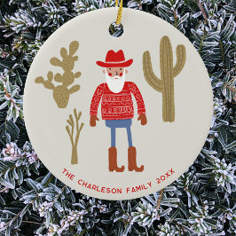 Ornamento De Cerâmica Cowboy Santa Claus Christmas Custom Text