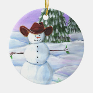 Ornamento De Cerâmica Cowboy Snowman