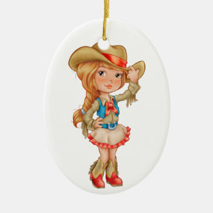 Ornamento De Cerâmica Cowgirl