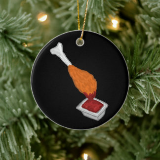 Ornamento De Cerâmica Coxa de Frango Mergulhada em Ketchup