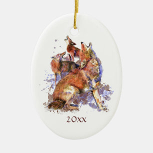 Ornamento De Cerâmica Coyotes Animais Cer Com Aquarela Personalizada