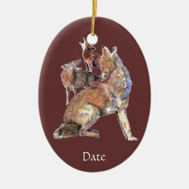 Ornamento De Cerâmica Coyotes de Howling de Aquarela Personalizados (Frente)