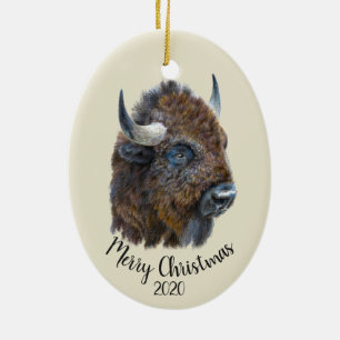 Ornamento De Cerâmica Cozinha de Natal Personalizada Bison Buffalo