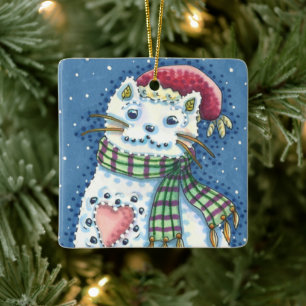 ORNAMENTO DE CERÂMICA COZINHA DE NEVE, GATO DE NEVE E RATO