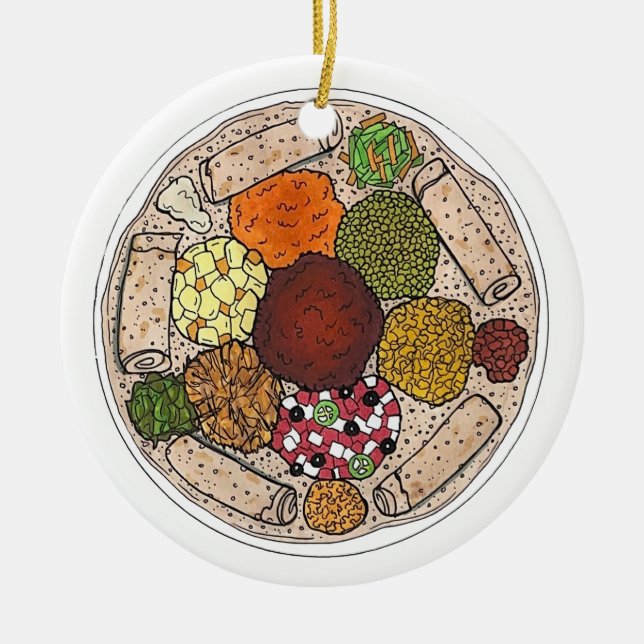 Ornamento De Cerâmica Cozinhar Etíope - Comida Púltimo Injera Wat Lentil (Frente)