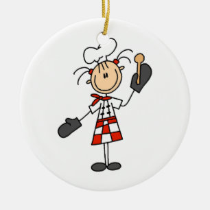 Ornamento De Cerâmica Cozinheiro chefe fêmea com luvas e a colher de