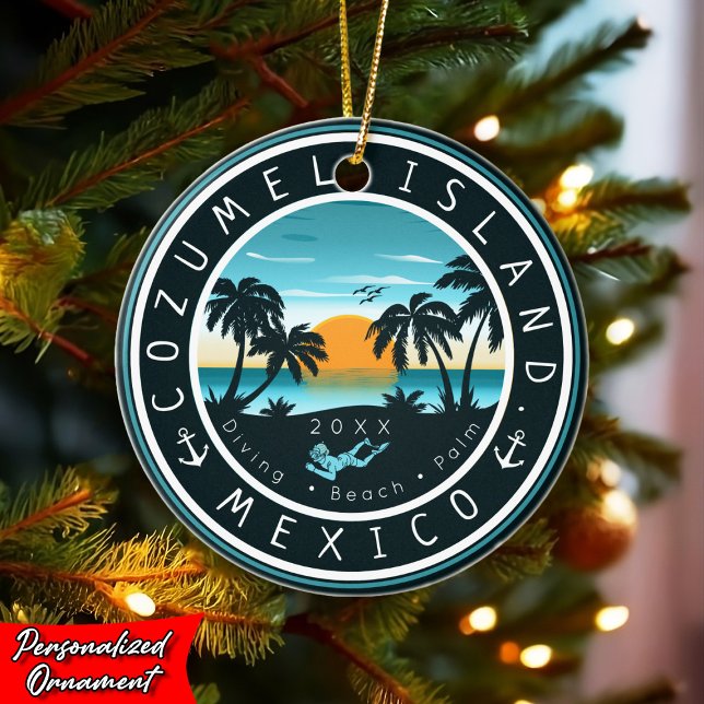 Ornamento De Cerâmica Cozumel México Diving Retro Sunset Souvenir 80 (Criador carregado)