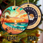 Ornamento De Cerâmica Cozumel Mexico Palm Tree Souvenir<br><div class="desc">Cozumel Mexico Vintage, 60s Souvenirs. Praia de Cozumel México - Árvore Tropical de Palma Tropical 60s de Souvenirs design de Vintage faz um excelente de Natal ou presente de aniversário para fãs da praia de Cozumel. A design de vibração do verão é um presente perfeito para amantes de viagem e...</div>