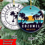 Ornamento De Cerâmica Cozumel Mexico Palm Tree Souvenir<br><div class="desc">Cozumel Mexico Vintage, 60s Souvenirs. Praia de Cozumel México - Árvore Tropical de Palma Tropical 60s de Souvenirs design de Vintage faz um excelente de Natal ou presente de aniversário para fãs da praia de Cozumel. A design de vibração do verão é um presente perfeito para amantes de viagem e...</div>
