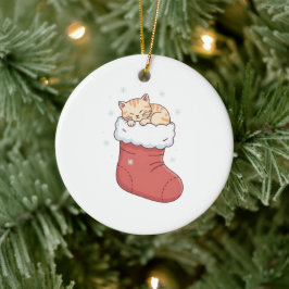 Ornamento De Cerâmica Cozy Cat in Christmas Stocking - Sleeping Kitten