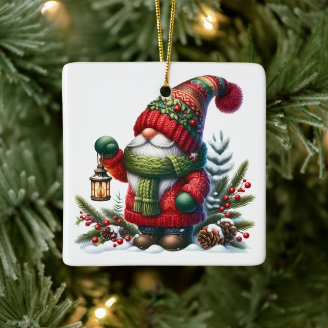 Ornamento De Cerâmica Cozy Christmas Gnome Art – Festive Holiday (Árvore)