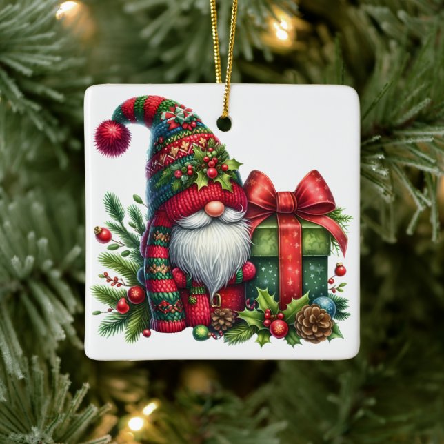 Ornamento De Cerâmica Cozy Christmas Gnome Art – Festive Holiday (Árvore)