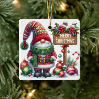 Ornamento De Cerâmica Cozy Christmas Gnome Art – Festive Holiday