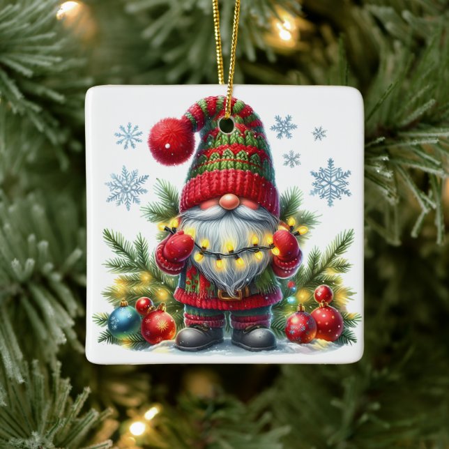 Ornamento De Cerâmica Cozy Christmas Gnome Art – Festive Holiday (Árvore)