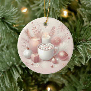Ornamento De Cerâmica Cozy Holiday Soft Pastel - Rosa